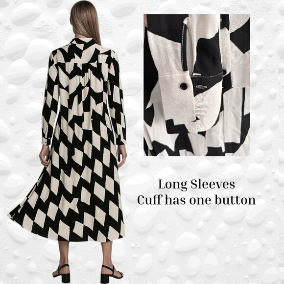 Zara Monochrome Abstract Long Sleeve Maxi Dress Size M - TALL - Picture 5 of 5